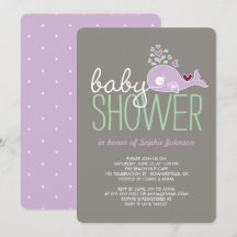 Pregnant Lilac maman baleine fille Baby shower Inv
