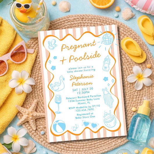 Invitation Pregnant & Poolside Pool Party Summer Baby Shower