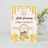 Invitation Prémariage mi-indien mignon couple hindou jaune (Debout devant)