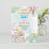 Invitation Premier 1er anniversaire Cadeau et Dinosaur (Debout devant)
