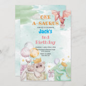 Invitation Premier 1er anniversaire Cadeau et Dinosaur (Devant / Derrière)