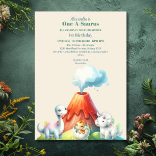 Invitation Premier 1er anniversaire de fête aquarelle Dinosau