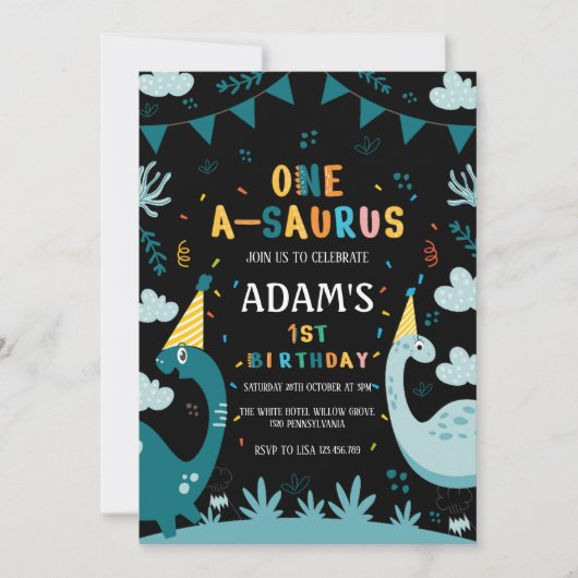 Invitation Premier 1er anniversaire Dinosaur vert (Devant)