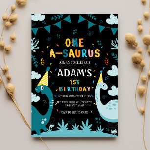 Invitation Premier 1er anniversaire Dinosaur vert