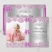 Invitation Premier 1er Anniversaire Filles Lilac Pink Photo T (Devant / Derrière)