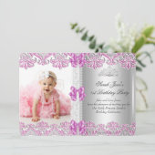 Invitation Premier 1er Anniversaire Filles Lilac Pink Photo T (Debout devant)