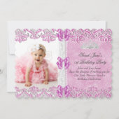 Invitation Premier 1er anniversaire Filles Lilac Pink Photo T (Devant)
