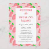 Invitation Premier 1er anniversaire fraise rose bébé fille Co (Devant / Derrière)