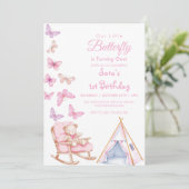 Invitation Premier 1er Anniversaire Mignonne Ours Papillon Te (Debout devant)