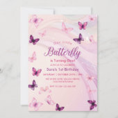 Invitation Premier 1er Anniversaire Moderne Beurre Rose (Devant)