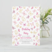 Invitation Premier 1er anniversaire Papillon aquarelle rose (Debout devant)