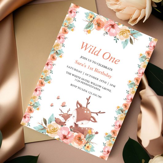 Invitation Premier 1er anniversaire Safari Wild One Floral