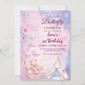 Invitation Premier 1er anniversaire WatercoloBear Libre Papil (Devant)