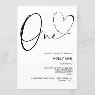 Invitation Premier anniversaire 1er anniversaire Coeur mignon