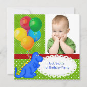 Invitation Premier anniversaire 1er Dinosaur Green Blue Boy (Devant)
