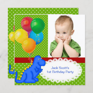 Invitation Premier anniversaire 1er Dinosaur Green Blue Boy