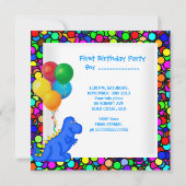 Invitation Premier anniversaire 1er Dinosaure Rouge Vert Bleu (Dos)