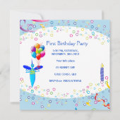 Invitation Premier anniversaire 1er garçon Ballons Bleus Bogu (Dos)