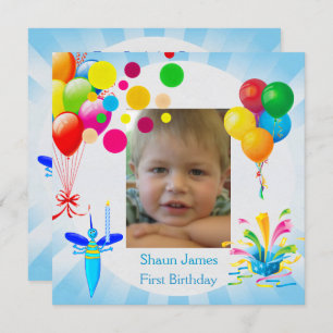 Invitation Premier anniversaire 1er garçon Ballons Bleus Bug