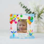 Invitation Premier Anniversaire 1er Garçon Bleu Ballons Bug (Debout devant)