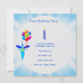 Invitation Premier Anniversaire 1er Garçon Bleu Ballons Bug (Dos)