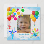 Invitation Premier Anniversaire 1er Garçon Bleu Ballons Bug (Devant)