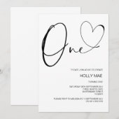 Invitation Premier anniversaire 1ère fête Coeur mignon (Devant / Derrière)