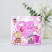 Invitation Premier Anniversaire 1ère fête Coeurs roses mignon (Debout devant)