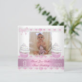 Invitation Premier anniversaire 1ère fille Cupcake blanc rose (Debout devant)