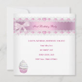 Invitation Premier anniversaire 1ère fille Cupcake blanc rose (Dos)