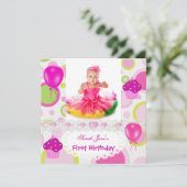 Invitation Premier anniversaire 1ère fille Cupcakes Pink Ball (Debout devant)