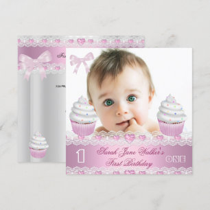 Invitation Premier Anniversaire 1ère Fille Gâteau Cupcake Bla
