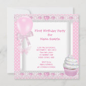 Invitation Premier Anniversaire 1ère Fille Pois de bébé rose (Dos)