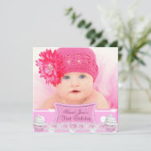 Invitation Premier Anniversaire 1ère Fille Pretty Pink Cupcak (Debout devant)