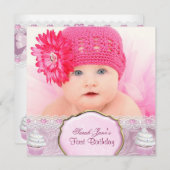 Invitation Premier Anniversaire 1ère Fille Pretty Pink Cupcak (Devant / Derrière)