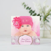 Invitation Premier Anniversaire 1ère Fille Pretty Pink Cupcak (Debout devant)