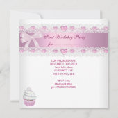 Invitation Premier Anniversaire 1ère Fille Pretty Pink Cupcak (Dos)