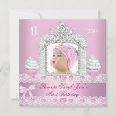 Invitation Premier anniversaire 1ère fille rose princesse Tia (Devant)