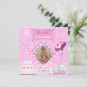 Invitation Premier Anniversaire 1ère Fille Spot Cupcake rose  (Debout devant)