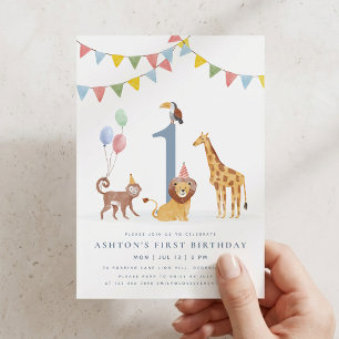 Invitation premier anniversaire Animaux sauvages a