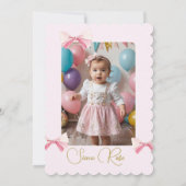 Invitation Premier anniversaire aquarelle Bow photo mignonne  (Dos)