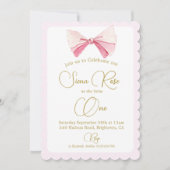 Invitation Premier anniversaire aquarelle Bow photo mignonne  (Devant)