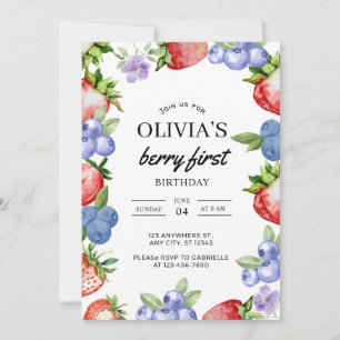 Invitation Premier Anniversaire Aquarelle Fraise M