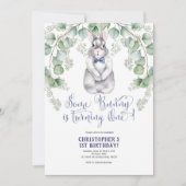 Invitation Premier anniversaire, aquarelle, le lapin est un (Devant)