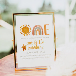 Invitation Premier anniversaire aquarelle soleil et arc-en-ci