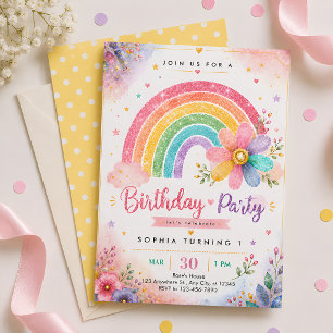 Invitation Premier Anniversaire Arc-en-Ciel Pailleté