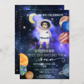 Invitation Premier Anniversaire Astronaut de l'espace Planète (Devant / Derrière)
