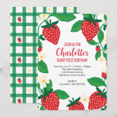 Invitation Premier anniversaire avec des fraises Whimsical (Devant / Derrière)