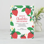 Invitation Premier anniversaire avec des fraises Whimsical (Debout devant)