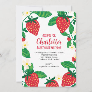 Invitation Premier anniversaire avec des fraises Whimsical